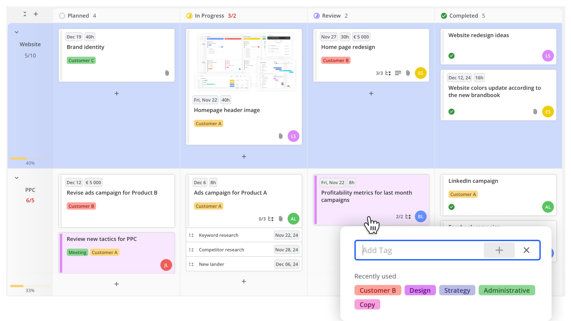 kanban board tags
